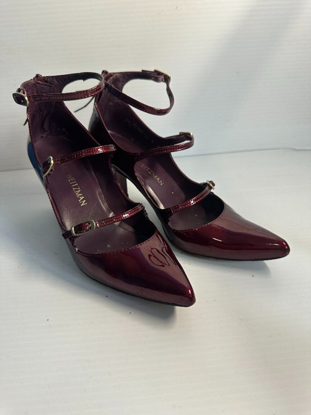 Stuart Weitzman Wine Patent Leather block heels